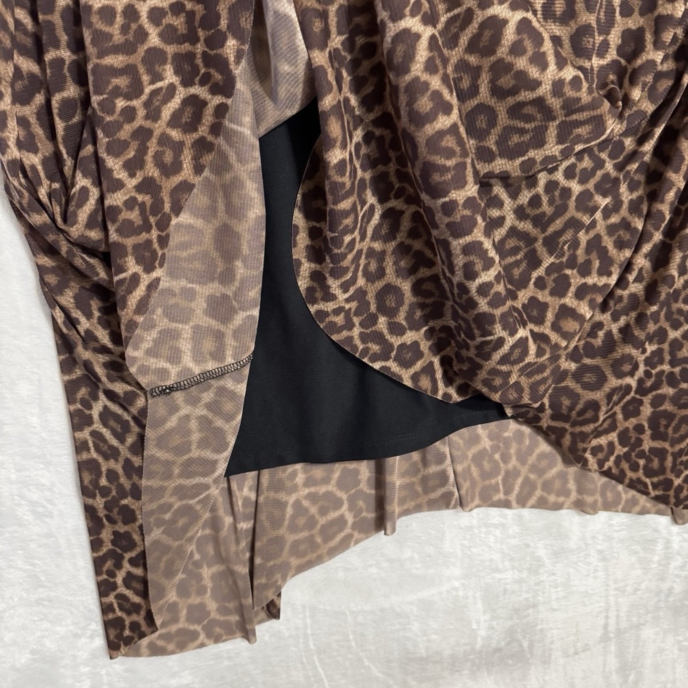 T Tahari Leopard Print Dress Size M V Neck Mesh Knit Sleeveless Flare Asymmetric - Picture 7 of 16